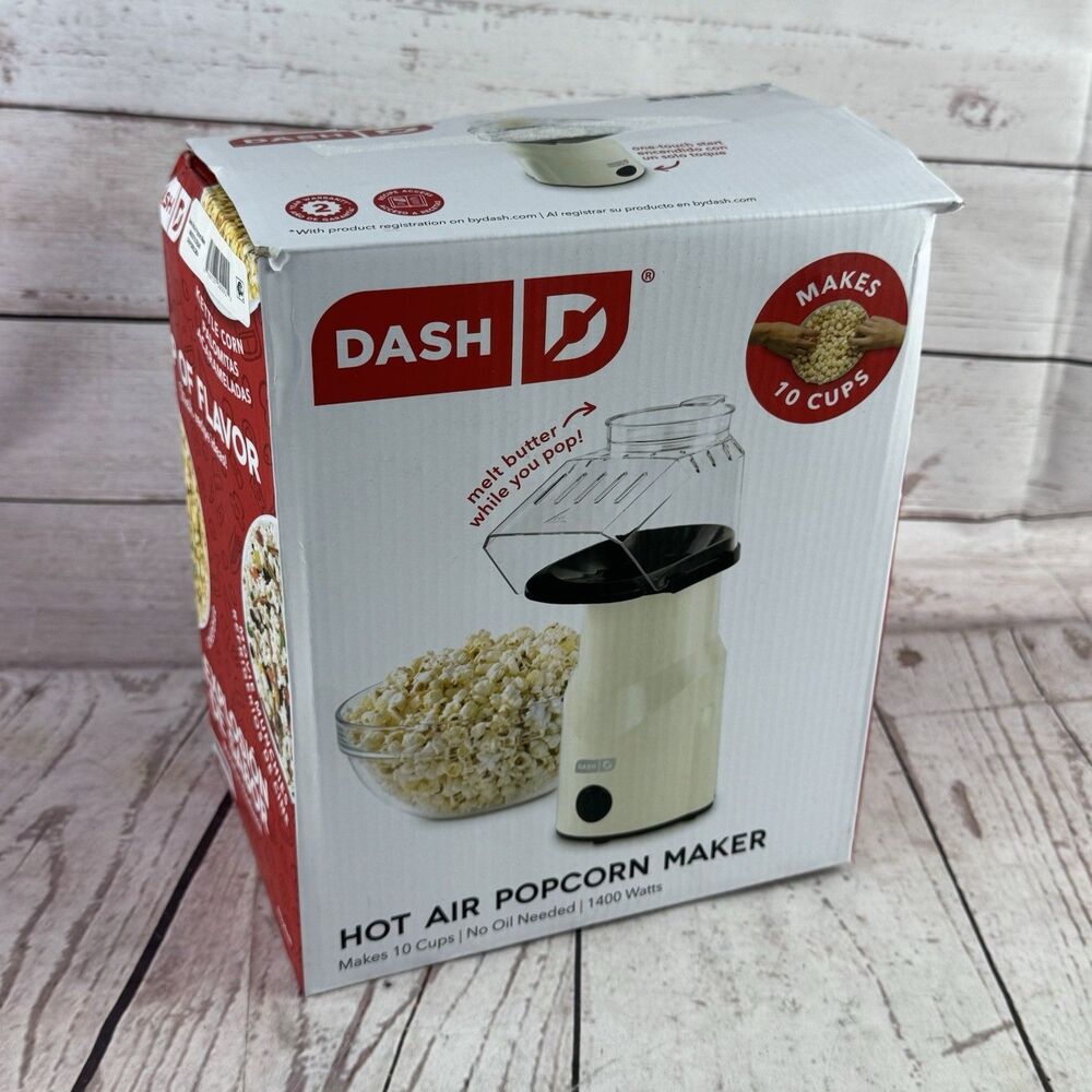 Dash Fresh Pop Hot Air Popcorn Maker Cream 16 Cup Butter Melting Tray